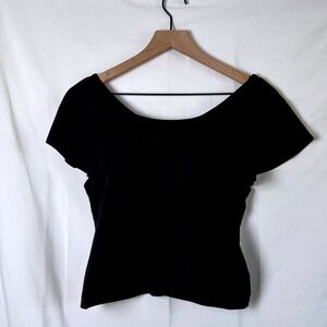 Feathers Women Top Black Size 1X Off Shoulder Ruffle Cropped Coquette Romantic